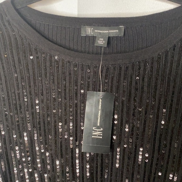 INC Plus Size Crew-Neck Drip Sequin Sweater - Picture 5 of 7